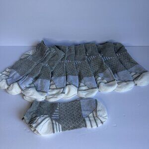 Womens 10 Pair Lt Gray & White Socks with Lt Blue Stripes Shoe Size 6-10